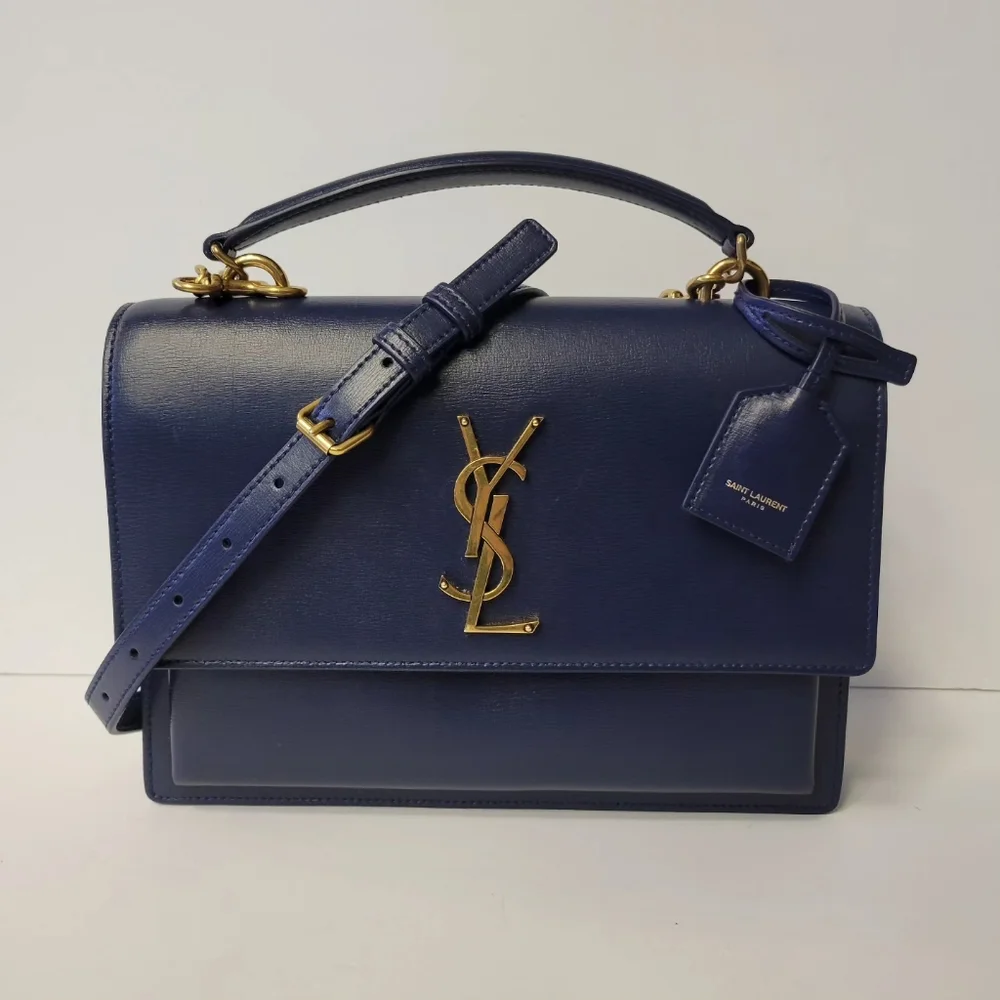❌SOLD❌SAINT LAURENT Blue Leather Medium Sunset Shoulder bag/Crossbody. - Picture 1 of 15